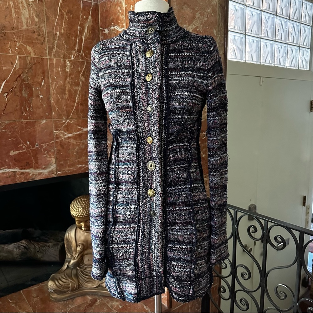 Free People Mock Neckline Pockets Multi Buttons Cardigan Sweater Size XS